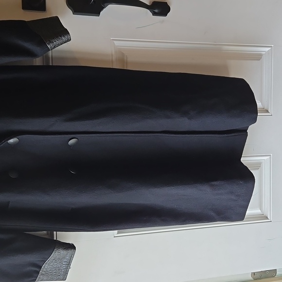 Vintage Havoc Wool and Faux Leather Blend Double Breasted Trench Coat - Picture 2 of 11